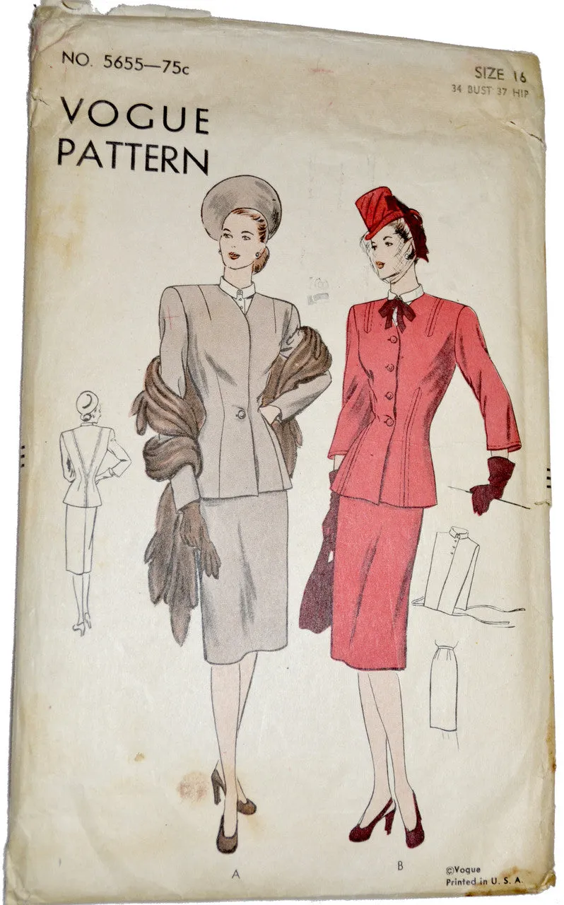 Vintage Vogue 5655 Skirt Jacket Dickey suit pattern UNCUT 34B