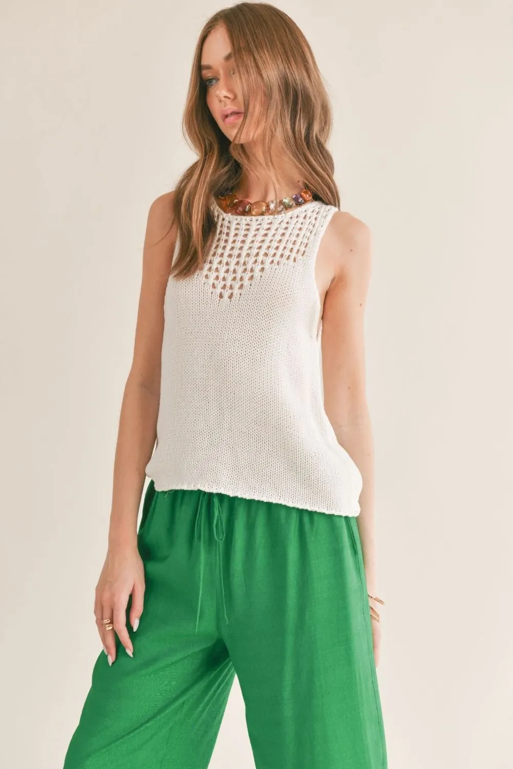 Women's Breeze Open Knit Neck Sweater Tank Top | Ivory