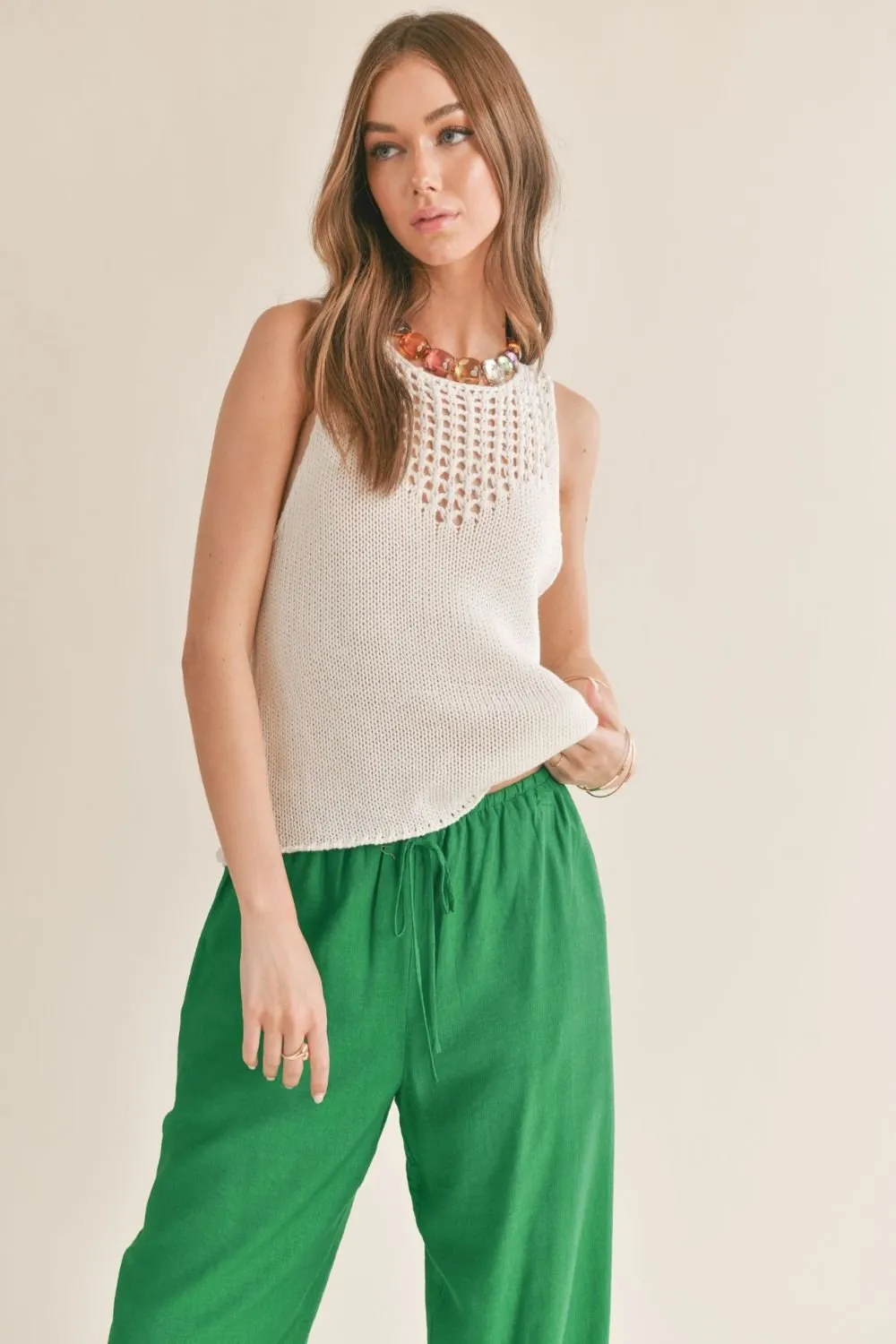 Women's Breeze Open Knit Neck Sweater Tank Top | Ivory