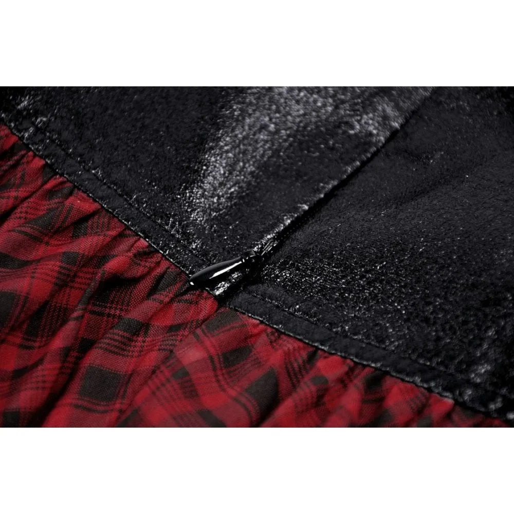 Women's Punk High-waisted Buckle Plaid Skirt